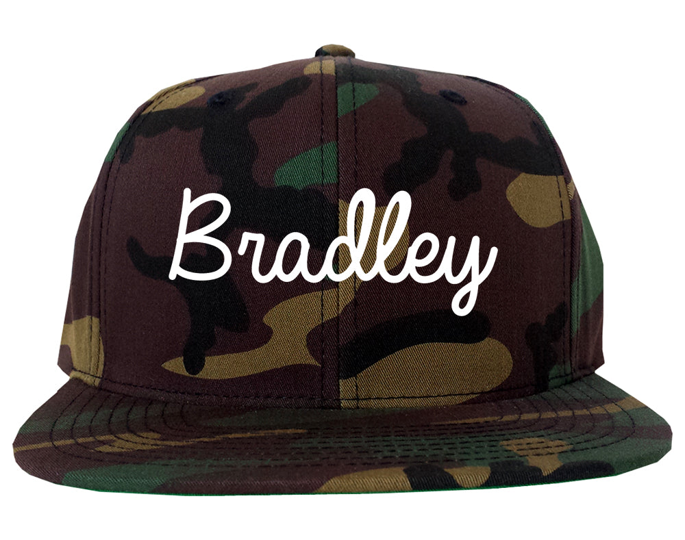 Bradley Illinois IL Script Mens Snapback Hat Army Camo