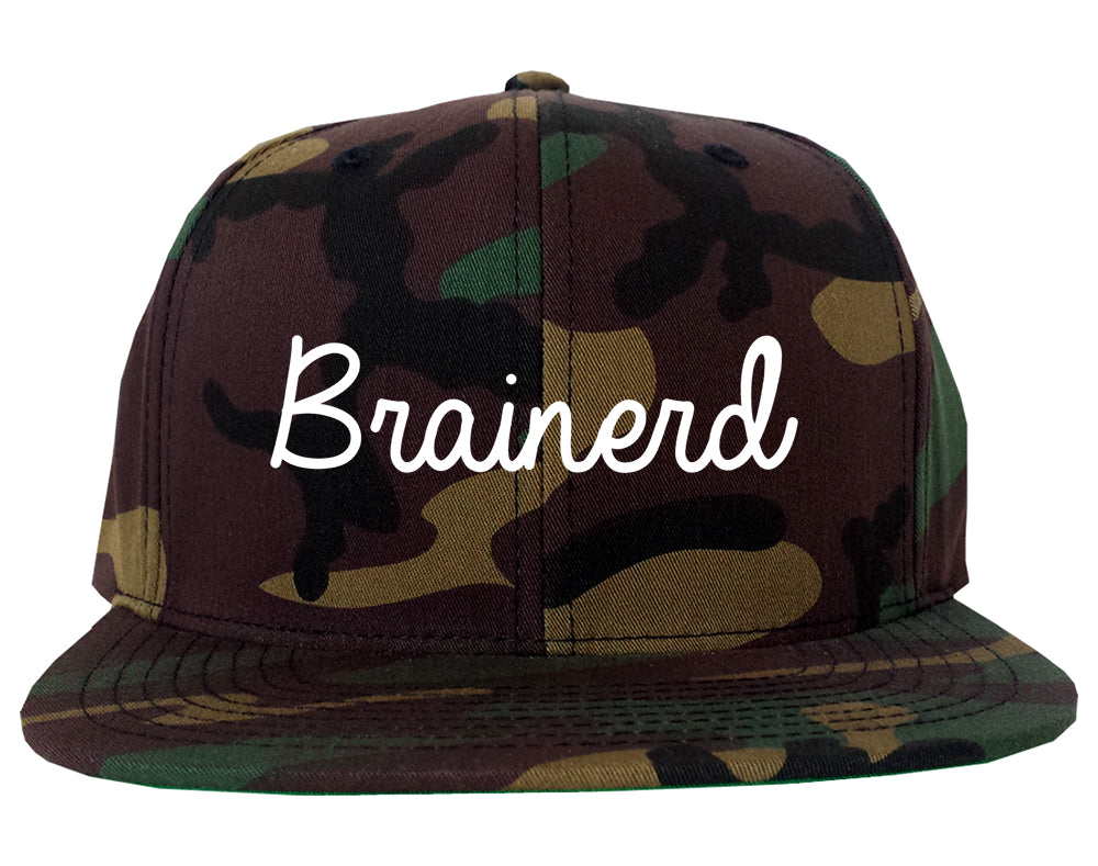 Brainerd Minnesota MN Script Mens Snapback Hat Army Camo