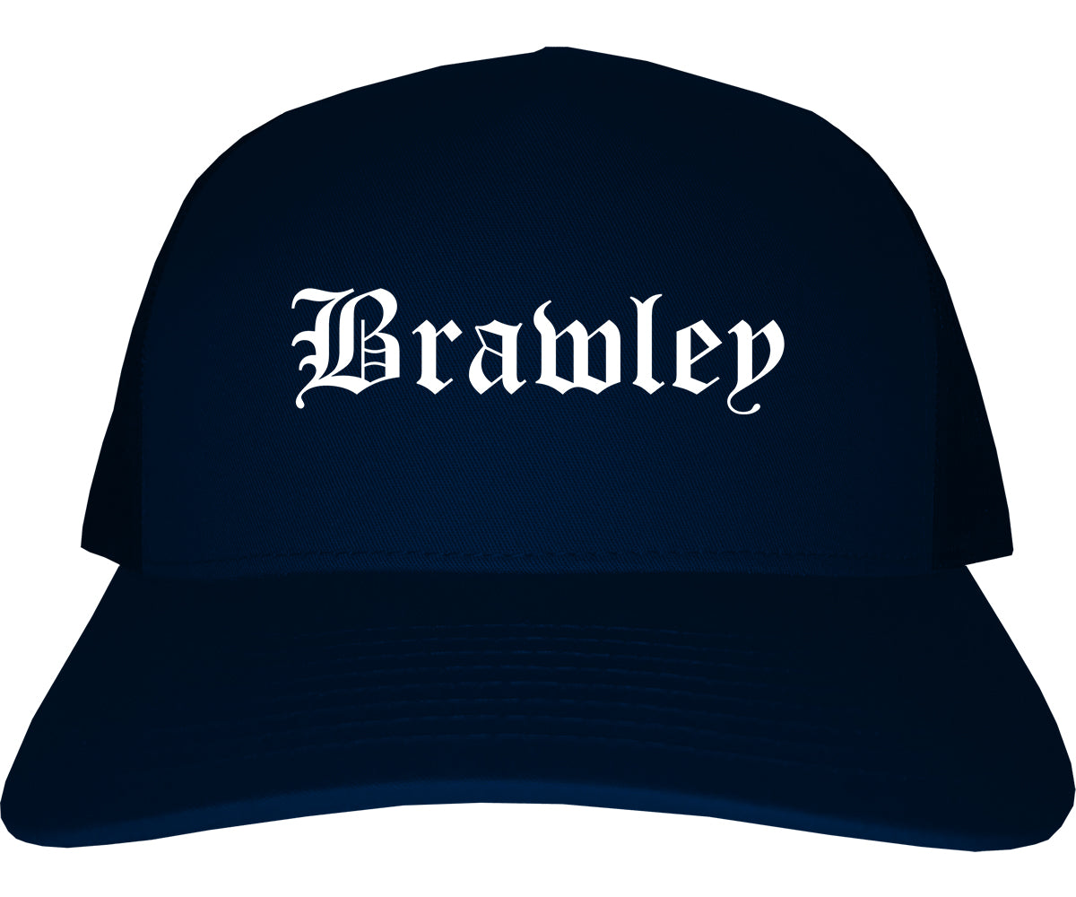 Brawley California CA Old English Mens Trucker Hat Cap Navy Blue