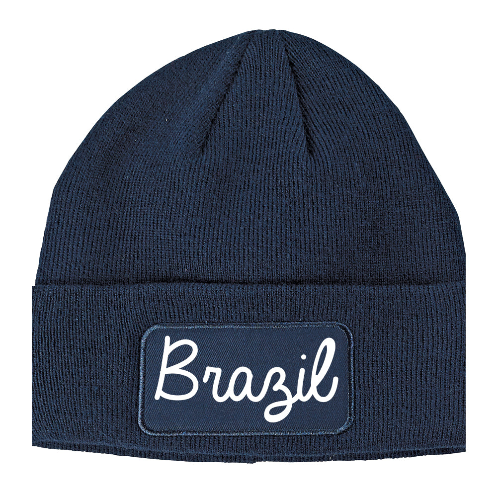 Brazil Indiana IN Script Mens Knit Beanie Hat Cap Navy Blue
