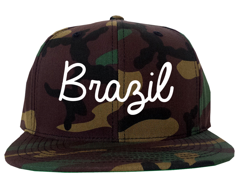Brazil Indiana IN Script Mens Snapback Hat Army Camo