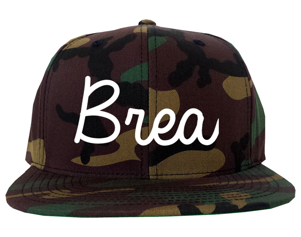 Brea California CA Script Mens Snapback Hat Army Camo