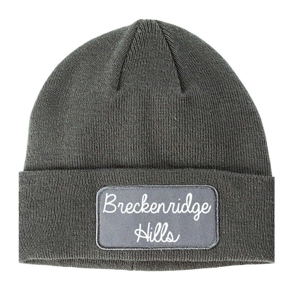 Breckenridge Hills Missouri MO Script Mens Knit Beanie Hat Cap Grey