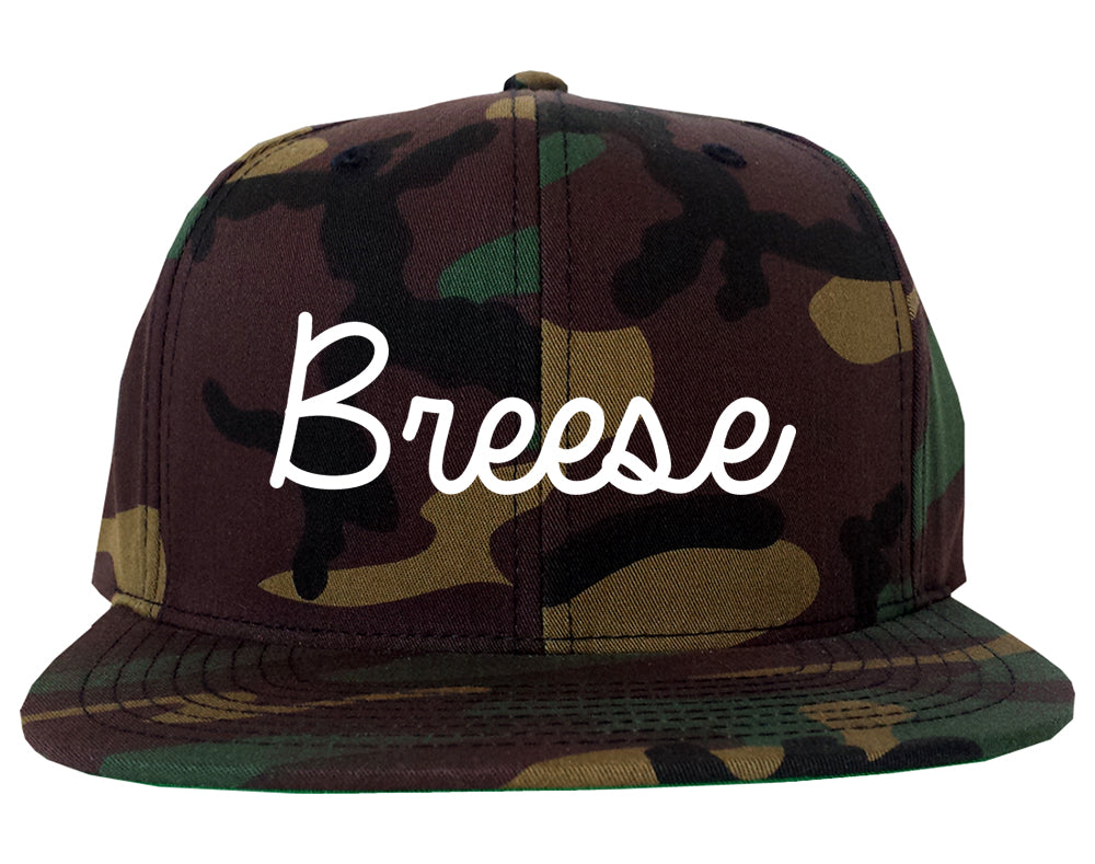Breese Illinois IL Script Mens Snapback Hat Army Camo