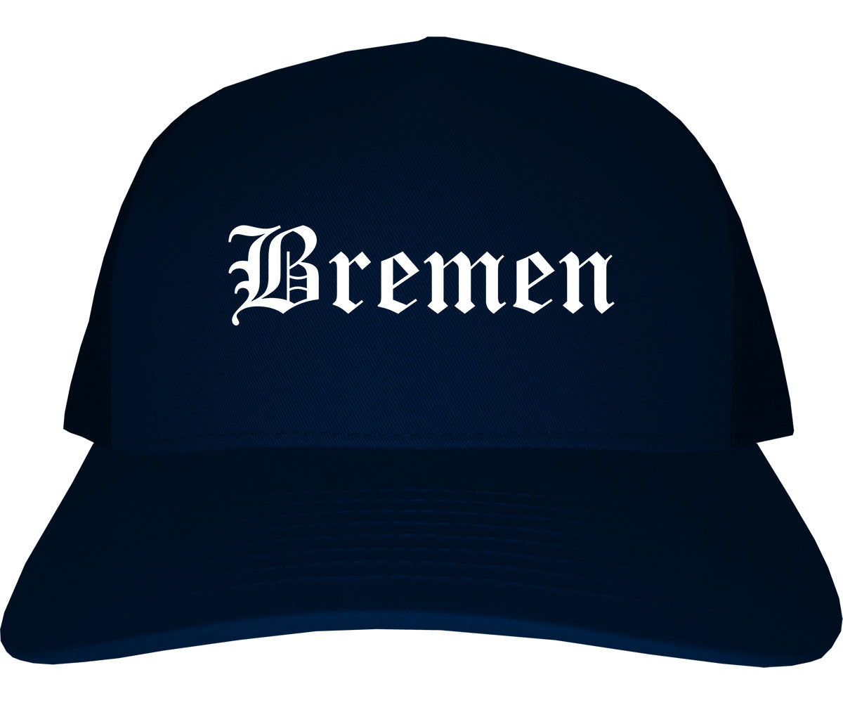 Bremen Georgia GA Old English Mens Trucker Hat Cap Navy Blue