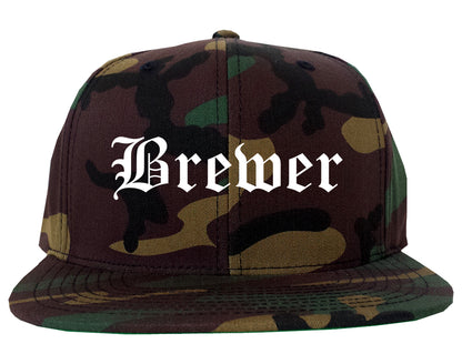 Brewer Maine ME Old English Mens Snapback Hat Army Camo