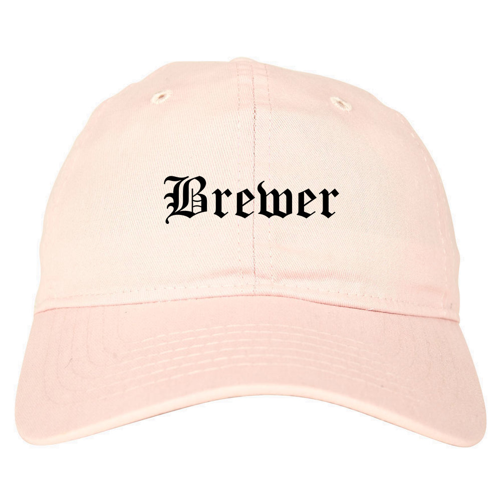 Brewer Maine ME Old English Mens Dad Hat Baseball Cap Pink