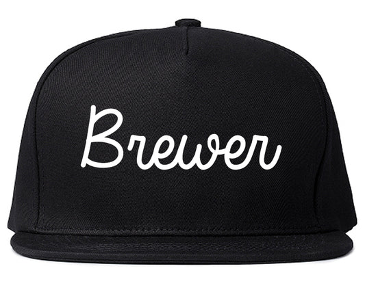 Brewer Maine ME Script Mens Snapback Hat Black