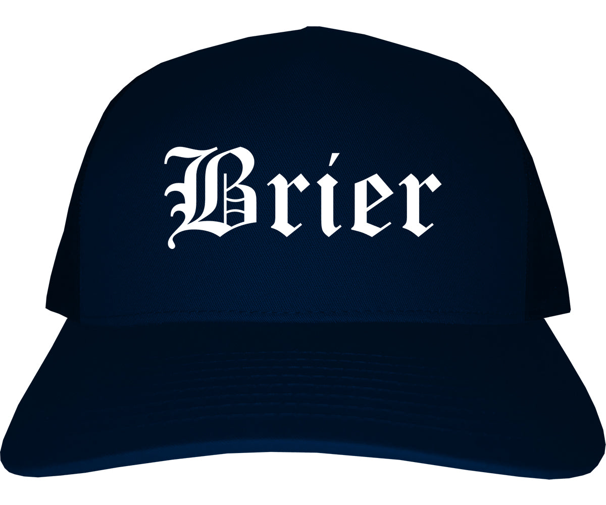 Brier Washington WA Old English Mens Trucker Hat Cap Navy Blue