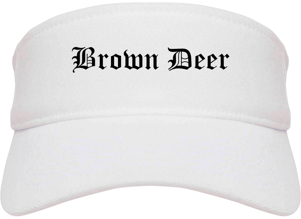 Brown Deer Wisconsin WI Old English Mens Visor Cap Hat White