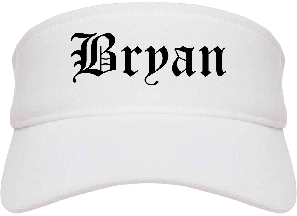Bryan Texas TX Old English Mens Visor Cap Hat White