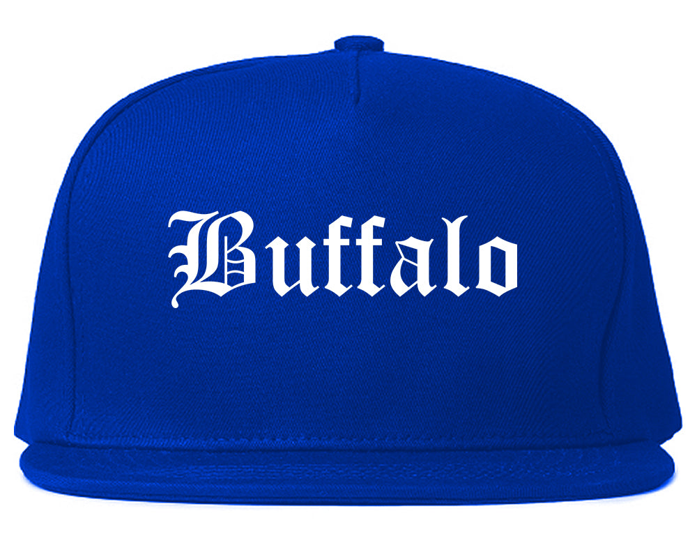 Buffalo Wyoming WY Old English Mens Snapback Hat Royal Blue