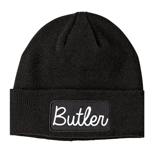 Butler Missouri MO Script Mens Knit Beanie Hat Cap Black