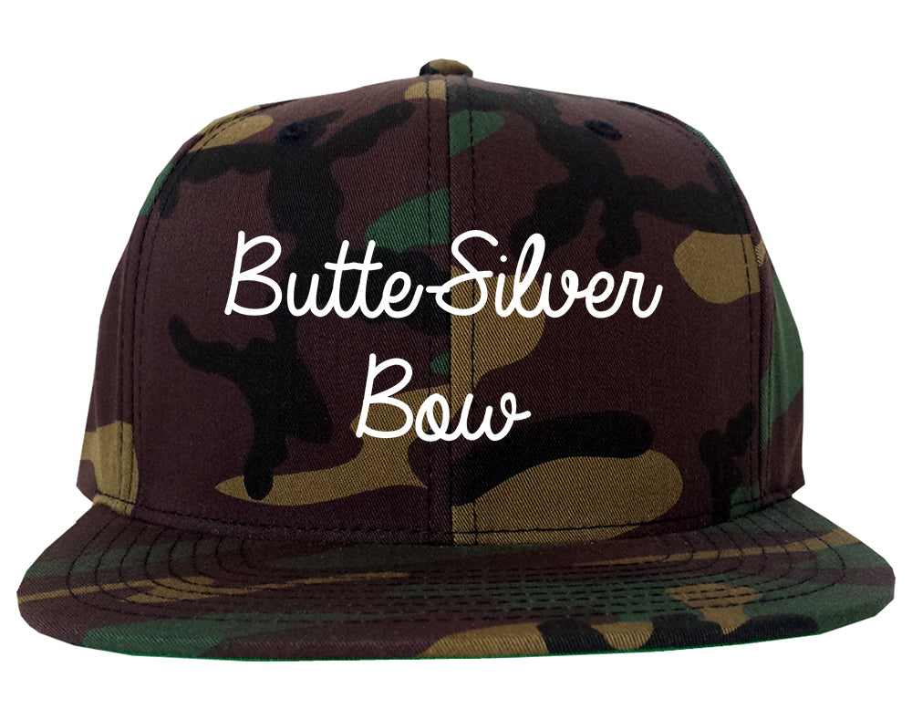 Butte Silver Bow Montana MT Script Mens Snapback Hat Army Camo