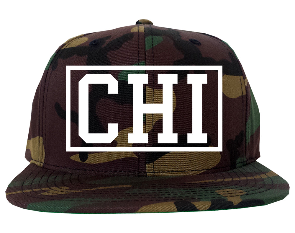 CHI Chicago Illinois Box Logo Mens Snapback Hat Camo