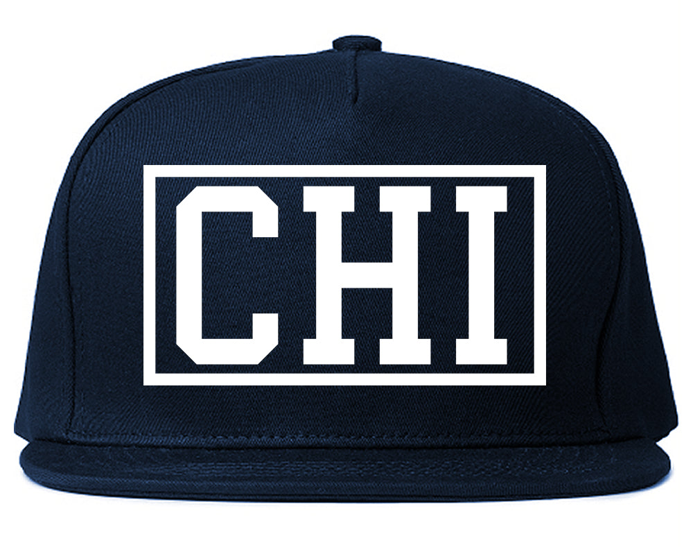 CHI Chicago Illinois Box Logo Mens Snapback Hat Navy Blue