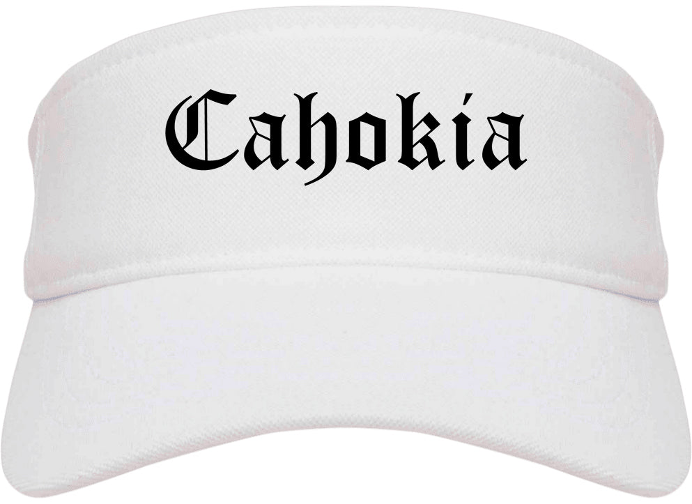 Cahokia Illinois IL Old English Mens Visor Cap Hat White