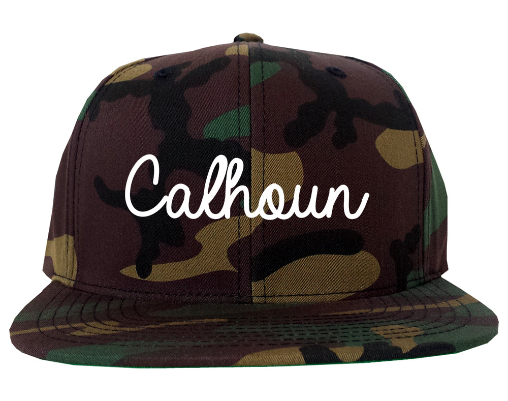 Calhoun Georgia GA Script Mens Snapback Hat Army Camo