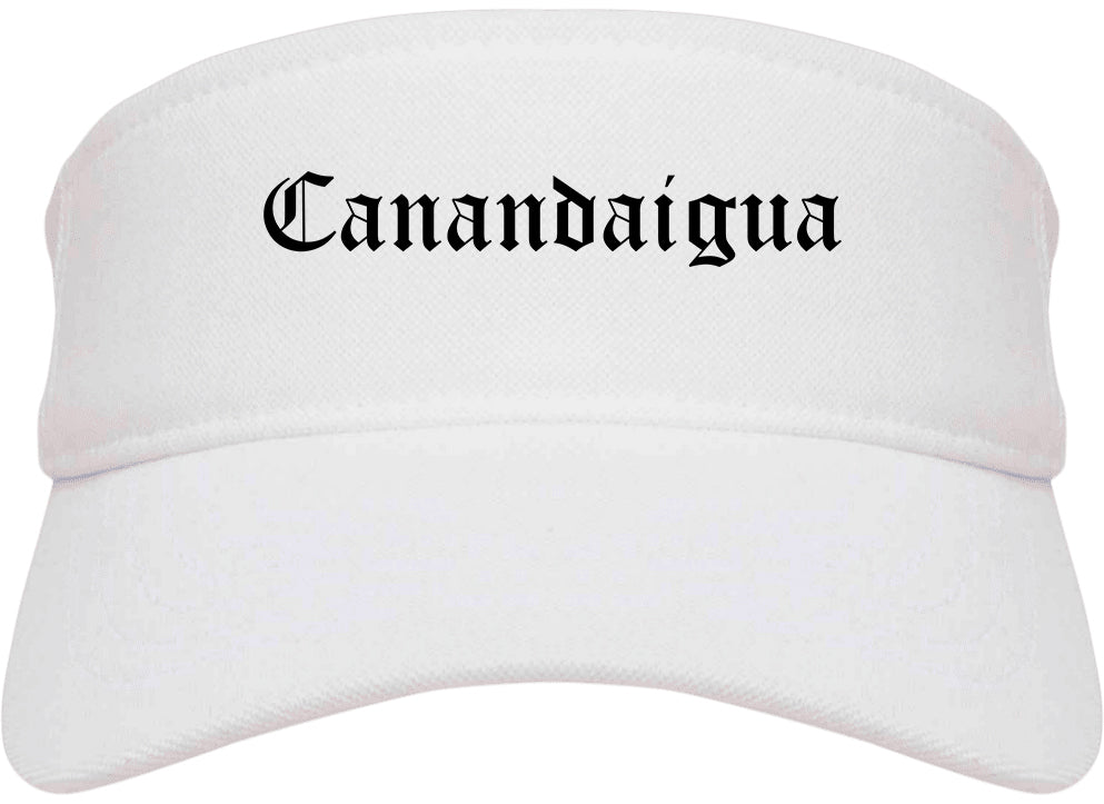 Canandaigua New York NY Old English Mens Visor Cap Hat White