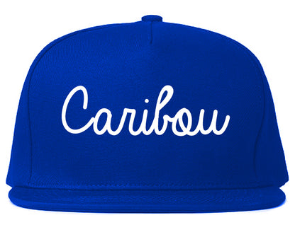 Caribou Maine ME Script Mens Snapback Hat Royal Blue