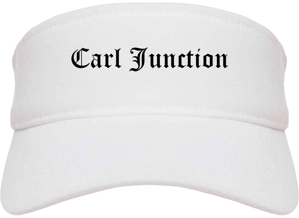 Carl Junction Missouri MO Old English Mens Visor Cap Hat White