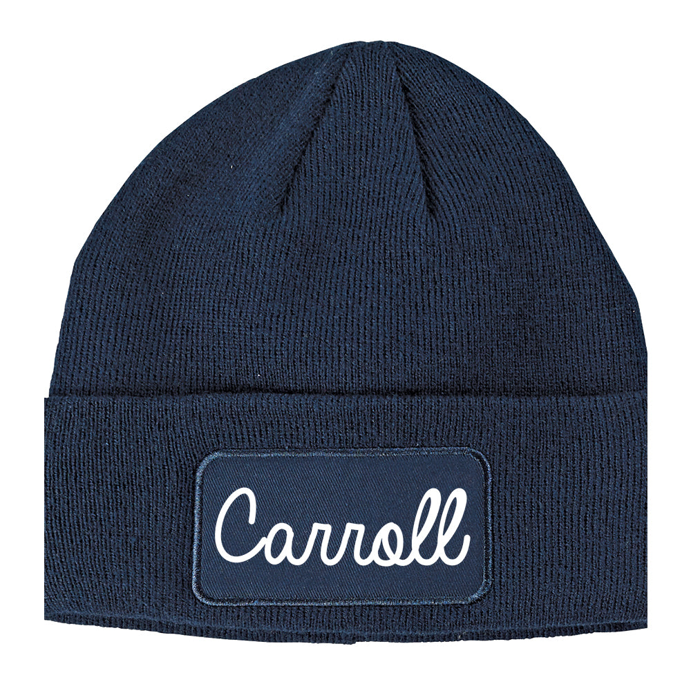 Carroll Iowa IA Script Mens Knit Beanie Hat Cap Navy Blue