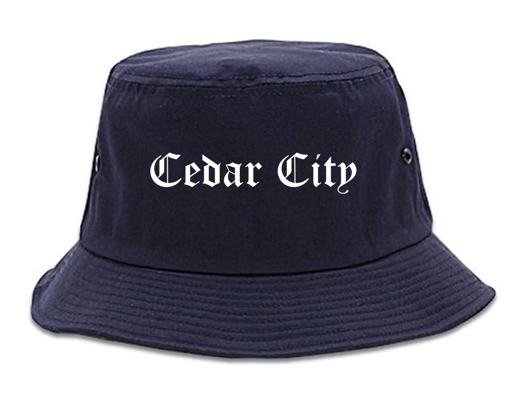 Cedar City Utah UT Old English Mens Bucket Hat Navy Blue