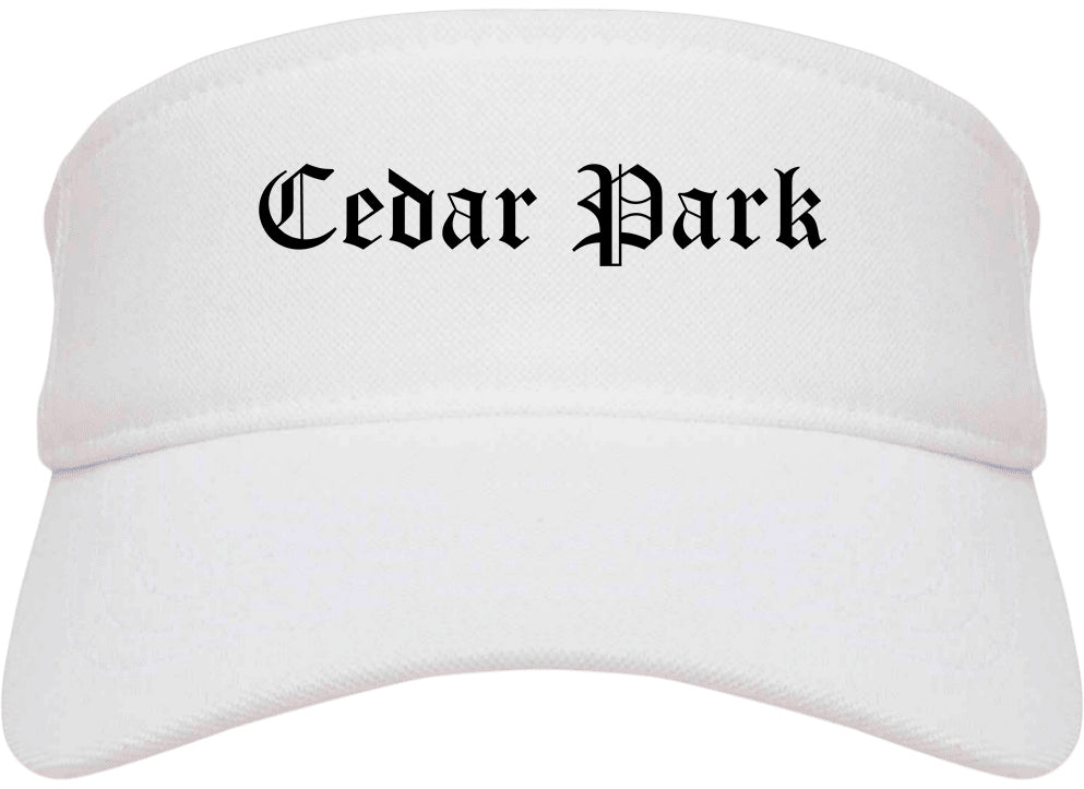 Cedar Park Texas TX Old English Mens Visor Cap Hat White