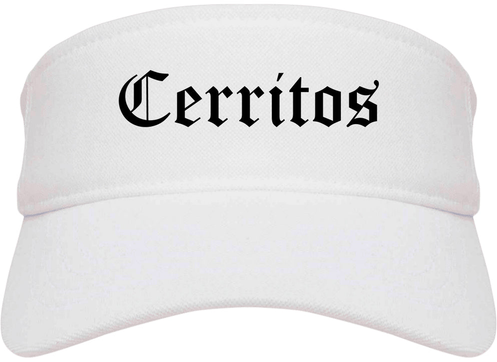 Cerritos California CA Old English Mens Visor Cap Hat White