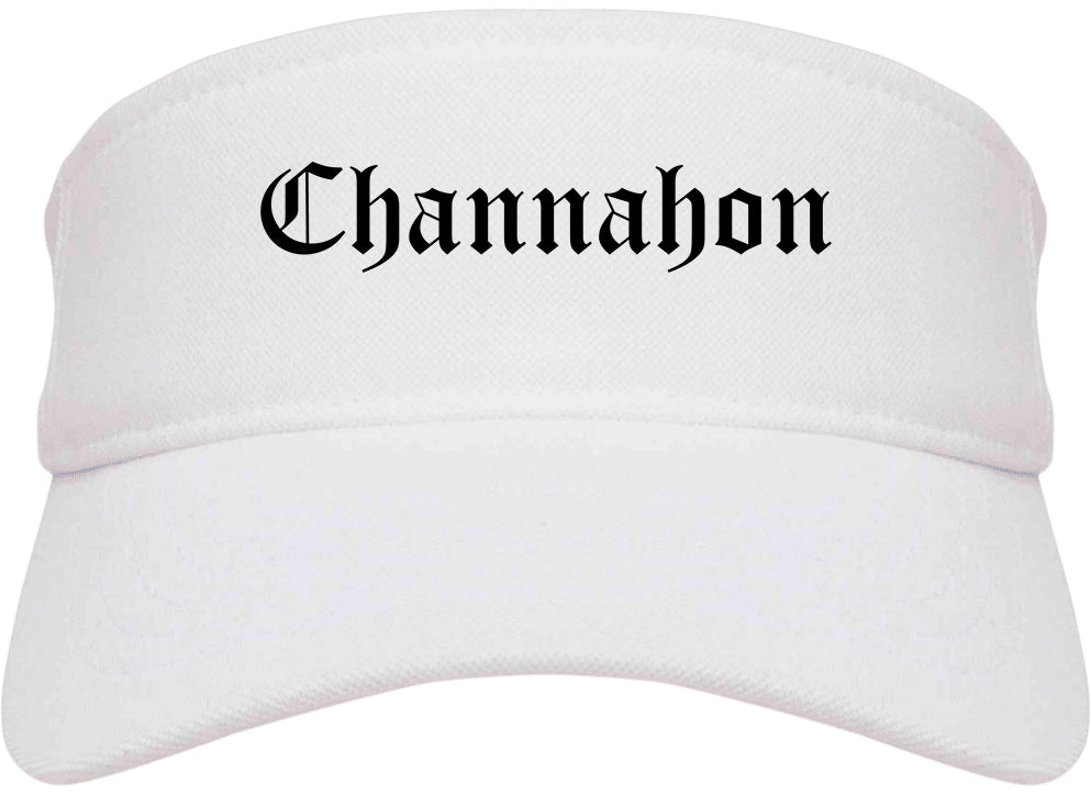 Channahon Illinois IL Old English Mens Visor Cap Hat White