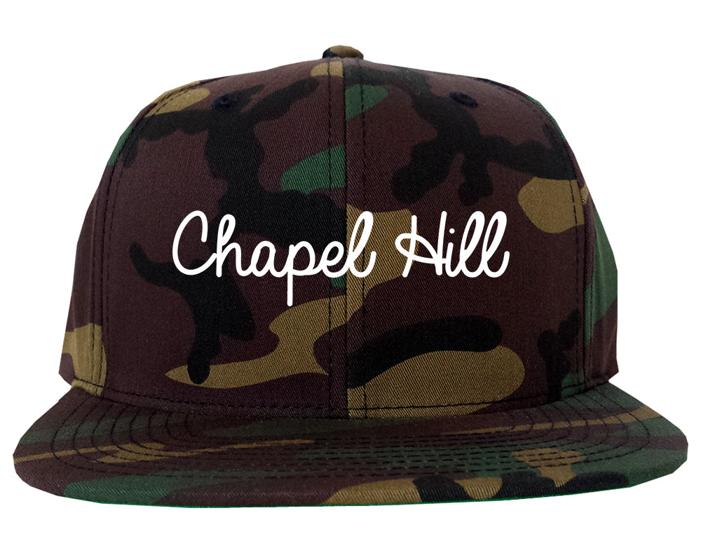 Chapel Hill North Carolina NC Script Mens Snapback Hat Army Camo