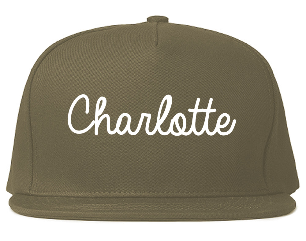 Charlotte North Carolina NC Script Mens Snapback Hat Grey