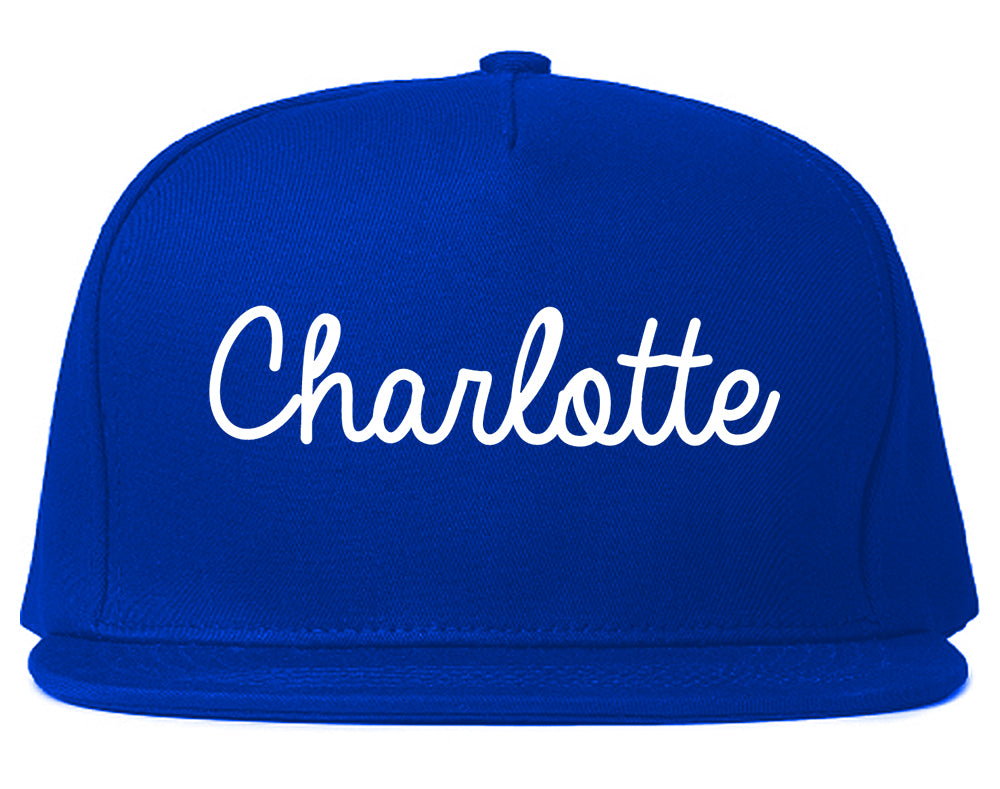 Charlotte North Carolina NC Script Mens Snapback Hat Royal Blue