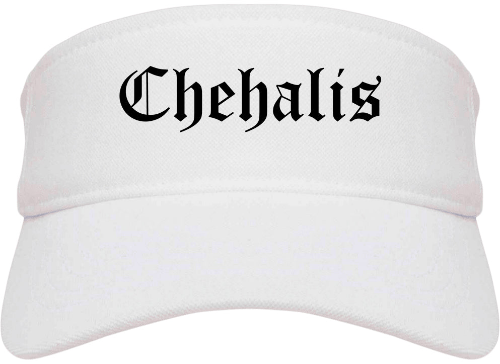 Chehalis Washington WA Old English Mens Visor Cap Hat White