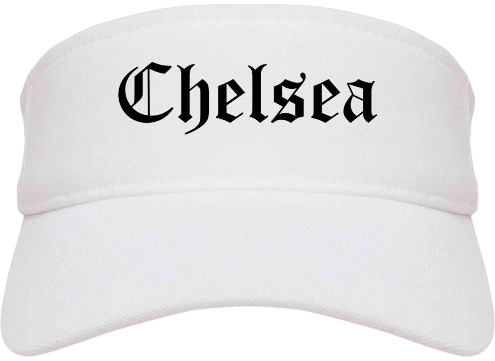 Chelsea Michigan MI Old English Mens Visor Cap Hat White