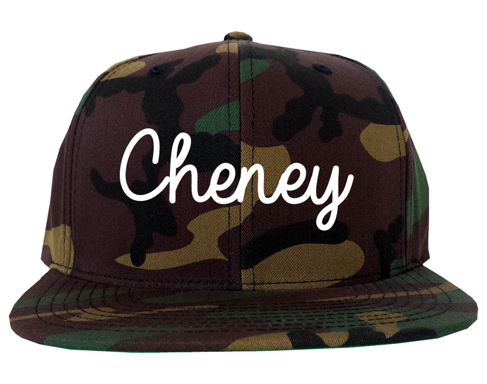 Cheney Washington WA Script Mens Snapback Hat Army Camo