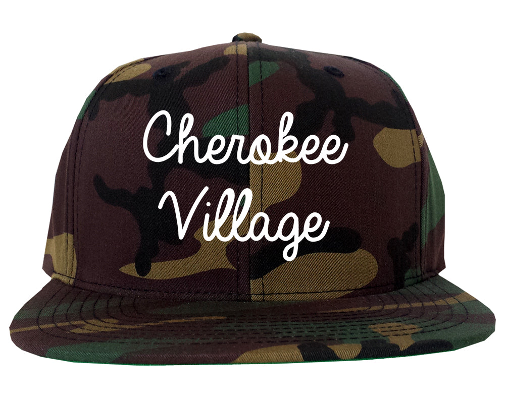 Cherokee Village Arkansas AR Script Mens Snapback Hat Army Camo