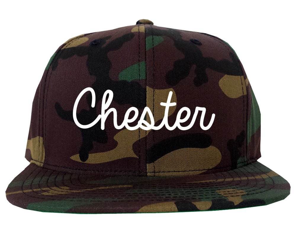 Chester Illinois IL Script Mens Snapback Hat Army Camo