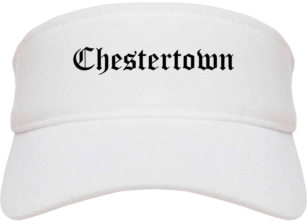 Chestertown Maryland MD Old English Mens Visor Cap Hat White
