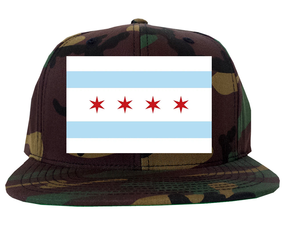Chicago City Flag Illinois Mens Snapback Hat Camo