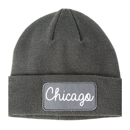 Chicago Illinois IL Script Mens Knit Beanie Hat Cap Grey