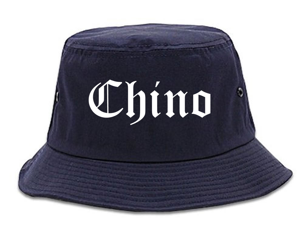 Chino California CA Old English Mens Bucket Hat Navy Blue