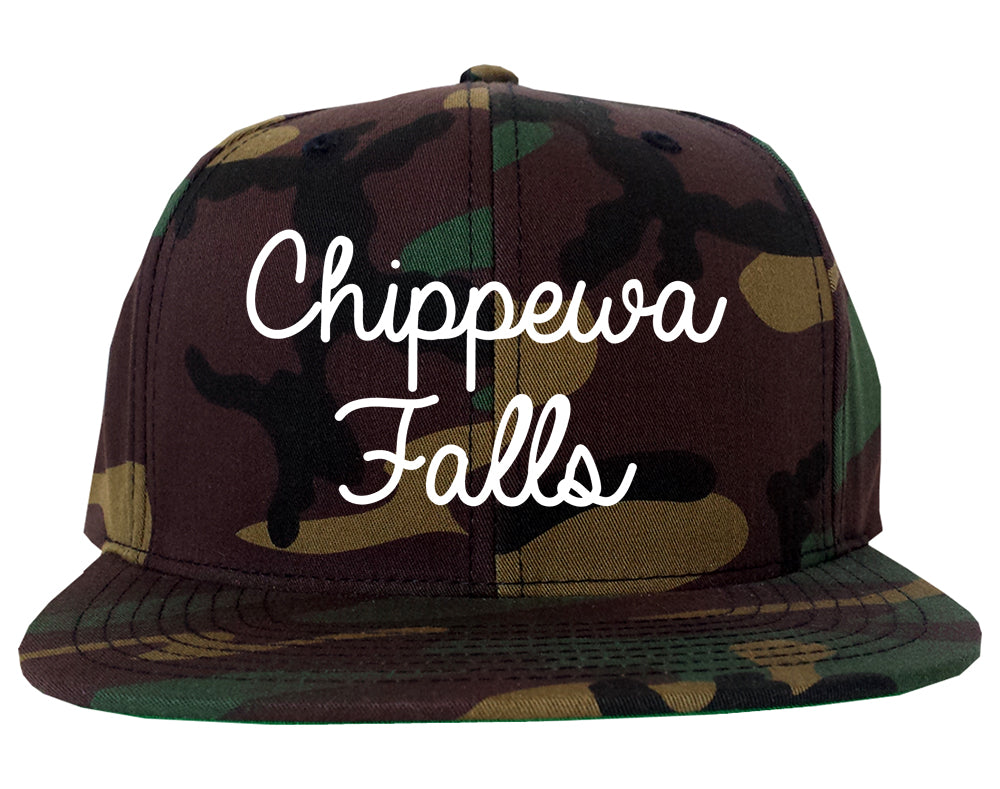 Chippewa Falls Wisconsin WI Script Mens Snapback Hat Army Camo