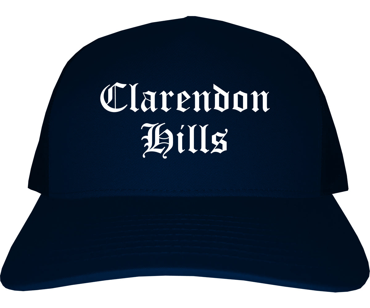 Clarendon Hills Illinois IL Old English Mens Trucker Hat Cap Navy Blue