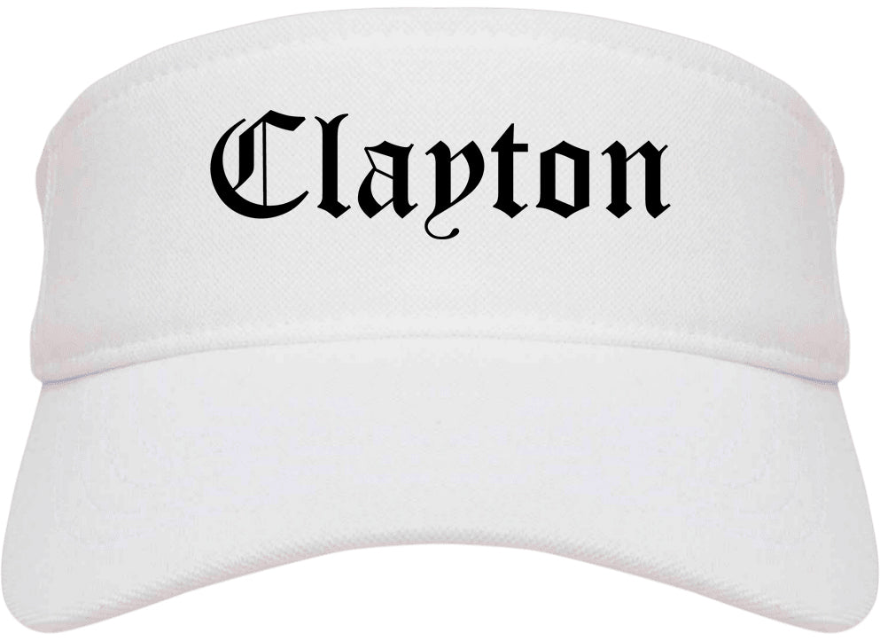 Clayton Ohio OH Old English Mens Visor Cap Hat White