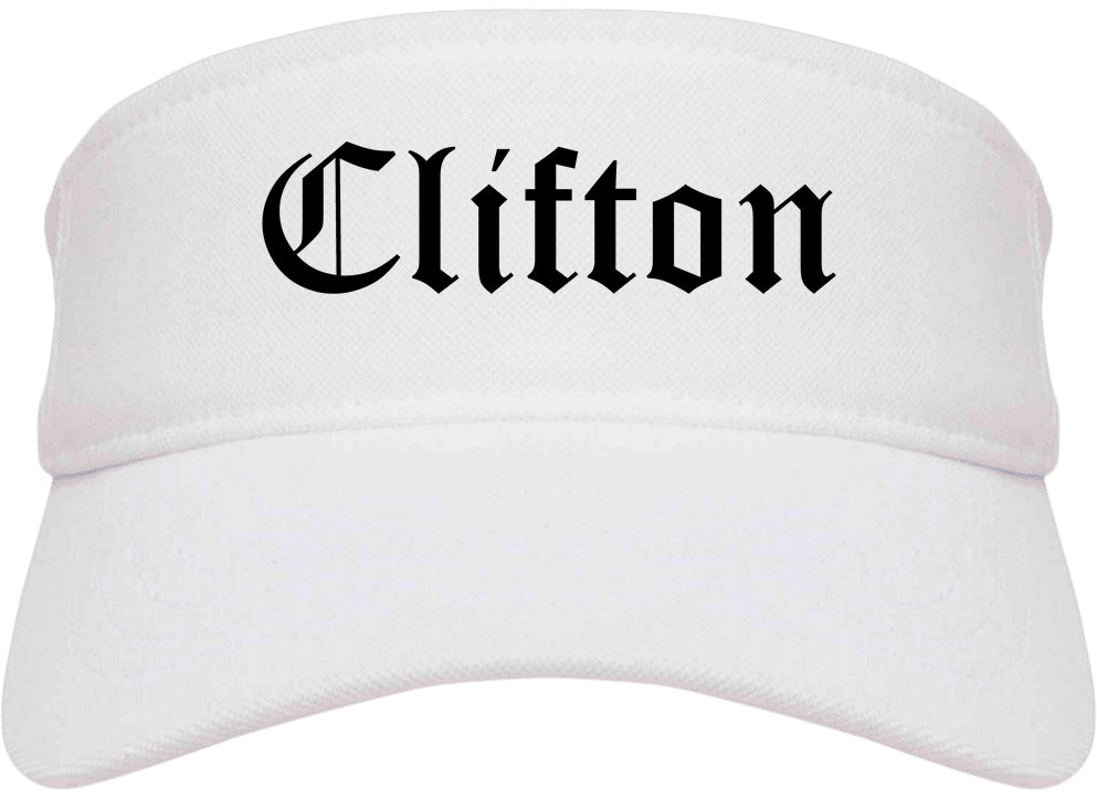 Clifton New Jersey NJ Old English Mens Visor Cap Hat White