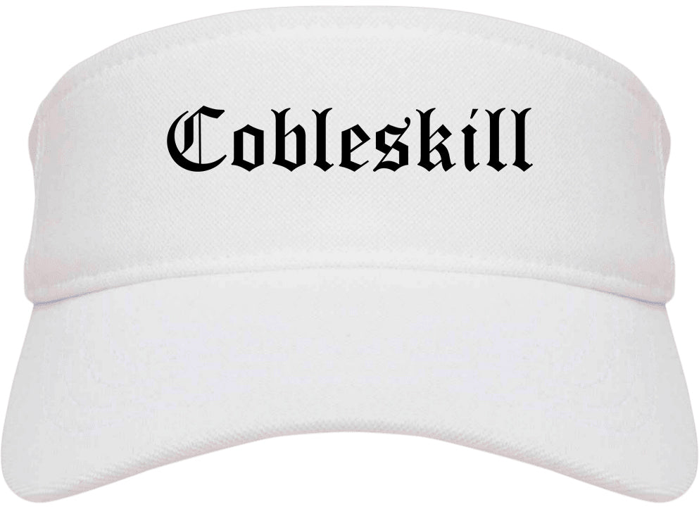 Cobleskill New York NY Old English Mens Visor Cap Hat White