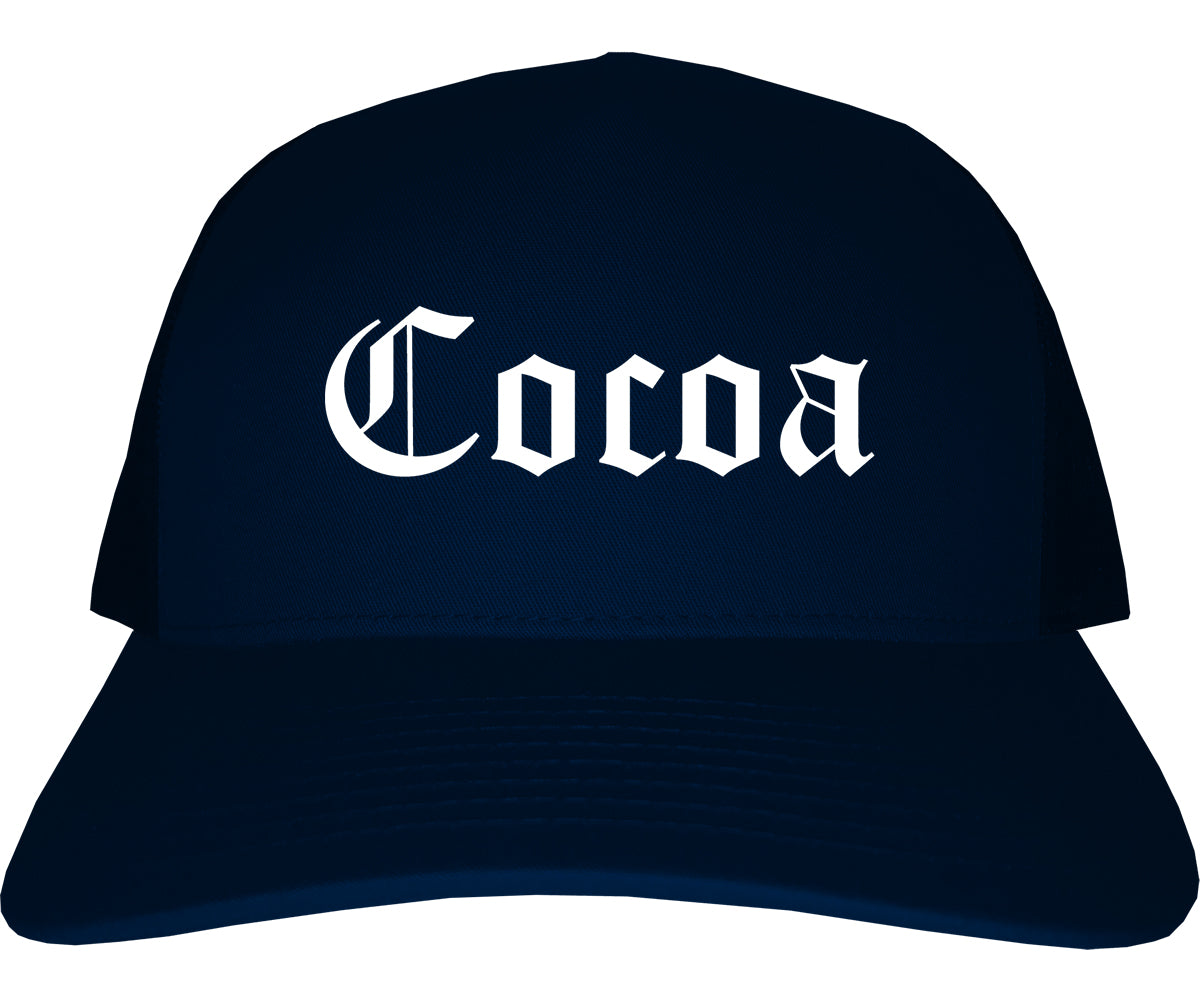 Cocoa Florida FL Old English Mens Trucker Hat Cap Navy Blue