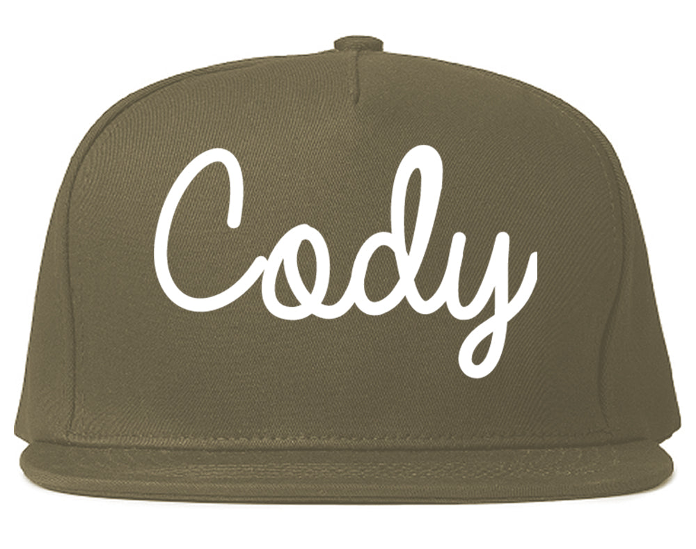 Cody Wyoming WY Script Mens Snapback Hat Grey