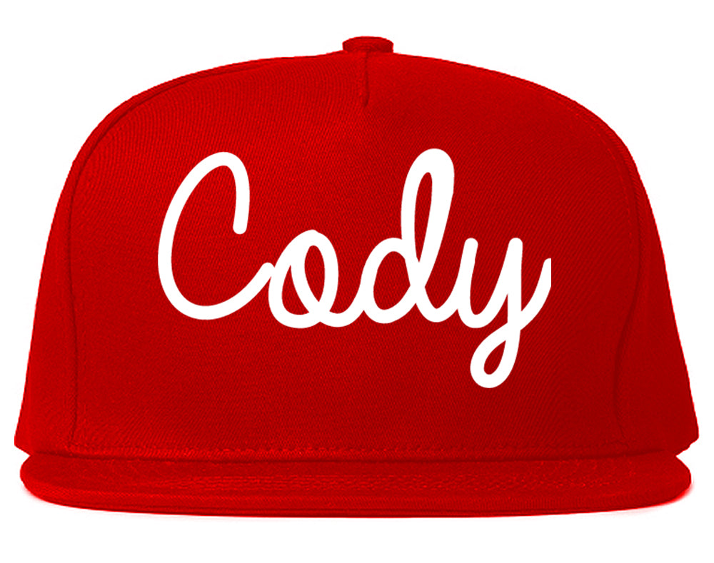 Cody Wyoming WY Script Mens Snapback Hat Red